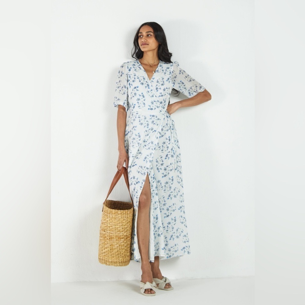 Reistor Summer Rains Dress in Visions Of Blue Wrap Dress Woman’s Size Large NWT